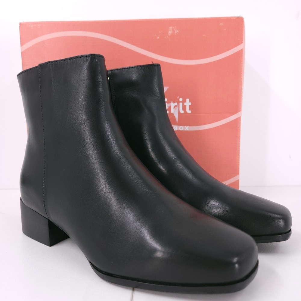Easy Spirit Sidney Ankle eFlex Square Toe Black Leather‎ Booties Womens 6.5 W